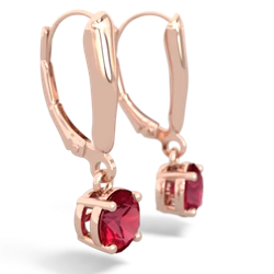 Lab Ruby 6Mm  Round Lever Back 14K Rose Gold earrings E2786