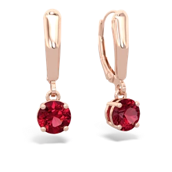 Lab Ruby 6Mm  Round Lever Back 14K Rose Gold earrings E2786