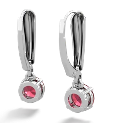 Lab Ruby 6Mm  Round Lever Back 14K White Gold earrings E2786