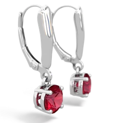 Lab Ruby 6Mm  Round Lever Back 14K White Gold earrings E2786