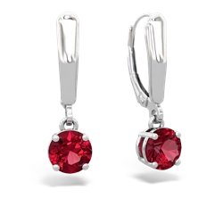 Lab Ruby 6Mm  Round Lever Back 14K White Gold earrings E2786