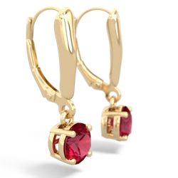 Lab Ruby 6Mm  Round Lever Back 14K Yellow Gold earrings E2786