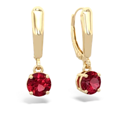 Lab Ruby 6Mm  Round Lever Back 14K Yellow Gold earrings E2786