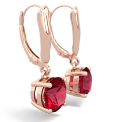 Lab Ruby 8Mm  Round Lever Back 14K Rose Gold earrings E2788