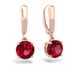 Lab Ruby 8Mm  Round Lever Back 14K Rose Gold earrings E2788