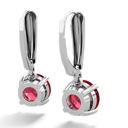 Lab Ruby 8Mm  Round Lever Back 14K White Gold earrings E2788