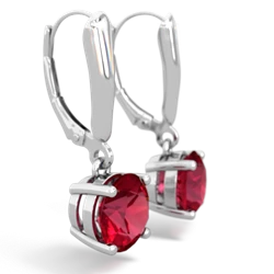 Lab Ruby 8Mm  Round Lever Back 14K White Gold earrings E2788