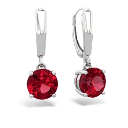 Lab Ruby 8Mm  Round Lever Back 14K White Gold earrings E2788