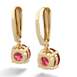 Lab Ruby 8Mm  Round Lever Back 14K Yellow Gold earrings E2788