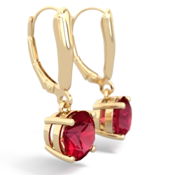 Lab Ruby 8Mm  Round Lever Back 14K Yellow Gold earrings E2788
