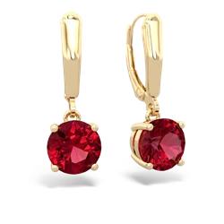 Lab Ruby 8Mm  Round Lever Back 14K Yellow Gold earrings E2788