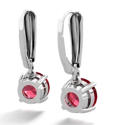 Lab Ruby 8Mm Round Lever Back 14K White Gold earrings E2788