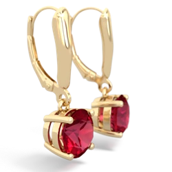 Lab Ruby 8Mm Round Lever Back 14K Yellow Gold earrings E2788