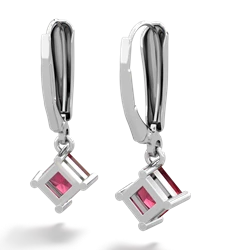 Lab Ruby 6Mm Princess Lever Back 14K White Gold earrings E2789