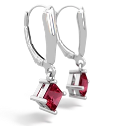 Lab Ruby 6Mm Princess Lever Back 14K White Gold earrings E2789