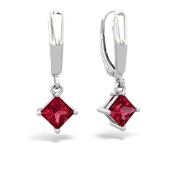 Lab Ruby 6Mm Princess Lever Back 14K White Gold earrings E2789