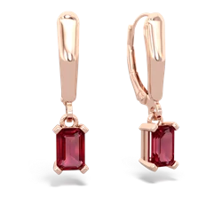 Lab Ruby 6X4mm Emerald-Cut Lever Back 14K Rose Gold earrings E2855