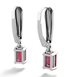 Lab Ruby 6X4mm Emerald-Cut Lever Back 14K White Gold earrings E2855