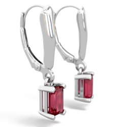 Lab Ruby 6X4mm Emerald-Cut Lever Back 14K White Gold earrings E2855