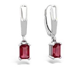 Lab Ruby 6X4mm Emerald-Cut Lever Back 14K White Gold earrings E2855