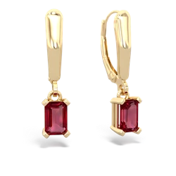 Lab Ruby 6X4mm Emerald-Cut Lever Back 14K Yellow Gold earrings E2855