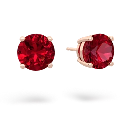 Lab Ruby 8Mm Round Stud 14K Rose Gold earrings E1788