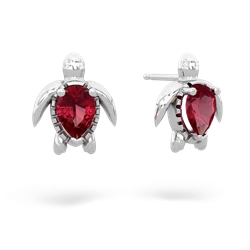 Lab Ruby Baby Sea Turtle 14K White Gold earrings E5241