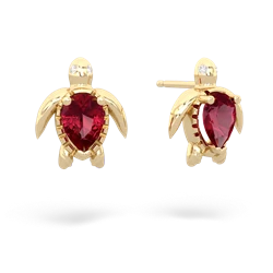 Lab Ruby Baby Sea Turtle 14K Yellow Gold earrings E5241