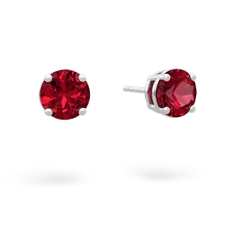 Lab Ruby 6Mm Round Stud 14K White Gold earrings E1786