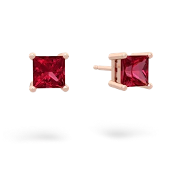 Lab Ruby 5Mm Princess Cut Stud 14K Rose Gold earrings E1789