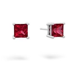 Lab Ruby 5Mm Princess Cut Stud 14K White Gold earrings E1789