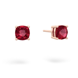 Lab Ruby 5Mm Checkerboard Cushion Stud 14K Rose Gold earrings E1795