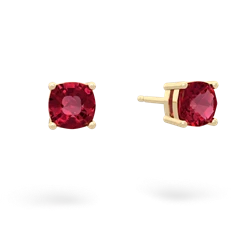 Lab Ruby 5Mm Checkerboard Cushion Stud 14K Yellow Gold earrings E1795