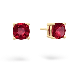 Lab Ruby 6Mm Checkerboard Cushion Stud 14K Yellow Gold earrings E1796