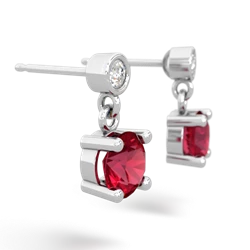 Lab Ruby Diamond Drop 6Mm Round 14K White Gold earrings E1986