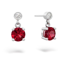 Lab Ruby Diamond Drop 6Mm Round 14K White Gold earrings E1986