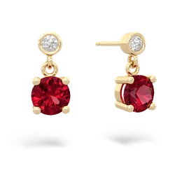 Lab Ruby Diamond Drop 6Mm Round 14K Yellow Gold earrings E1986