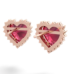 Lab Ruby Sparkling Halo Heart 14K Rose Gold earrings E0391