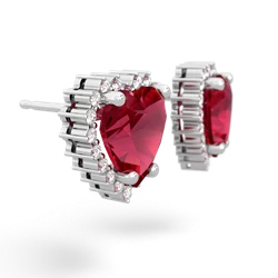 Lab Ruby Sparkling Halo Heart 14K White Gold earrings E0391