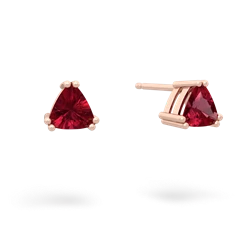 Lab Ruby 5Mm Trillion Stud 14K Rose Gold earrings E1858