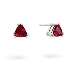 Lab Ruby 5Mm Trillion Stud 14K White Gold earrings E1858