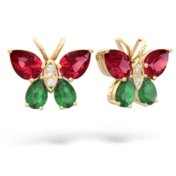 Lab Ruby Butterfly 14K Yellow Gold earrings E2215