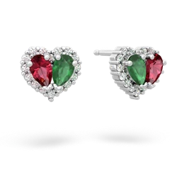 Lab Ruby Halo 14K White Gold earrings E7008