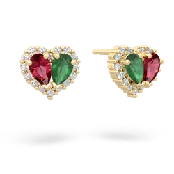 Lab Ruby Halo 14K Yellow Gold earrings E7008