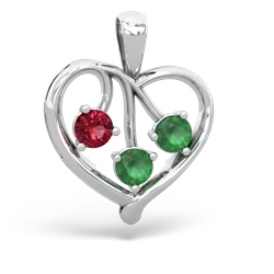 Lab Ruby Glowing Heart 14K White Gold pendant P2233