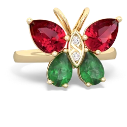 Lab Ruby Butterfly 14K Yellow Gold ring R2215