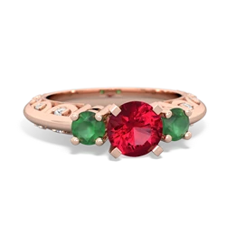 Lab Ruby Art Deco Eternal Embrace Engagement 14K Rose Gold ring C2003