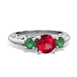 Lab Ruby Art Deco Eternal Embrace Engagement 14K White Gold ring C2003