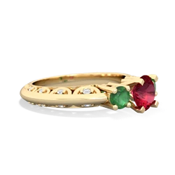 Lab Ruby Art Deco Eternal Embrace Engagement 14K Yellow Gold ring C2003