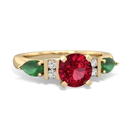 Lab Ruby 6Mm Round Eternal Embrace Engagement 14K Yellow Gold ring R2005